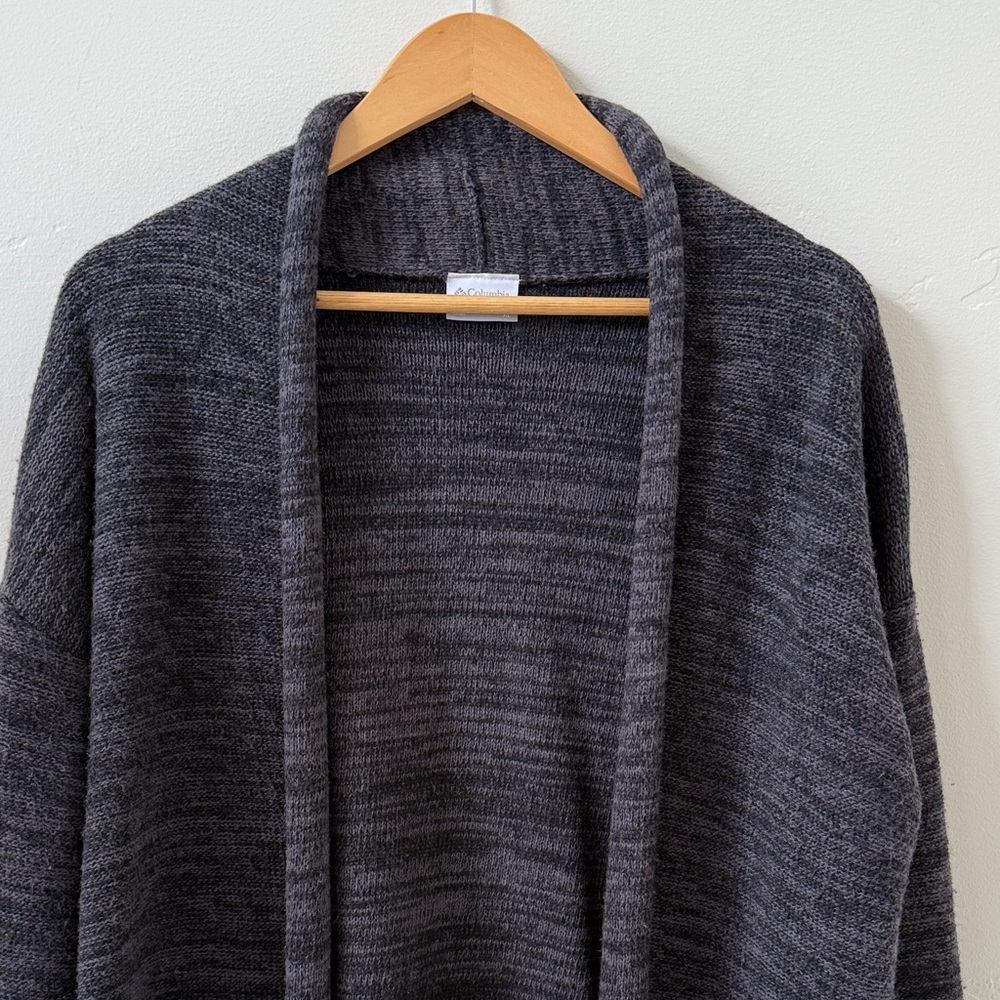 Columbia Rolled Edge Open Front Cardigan Sweater, Wool Blend Charcoal Gray, XL - Picture 6 of 13